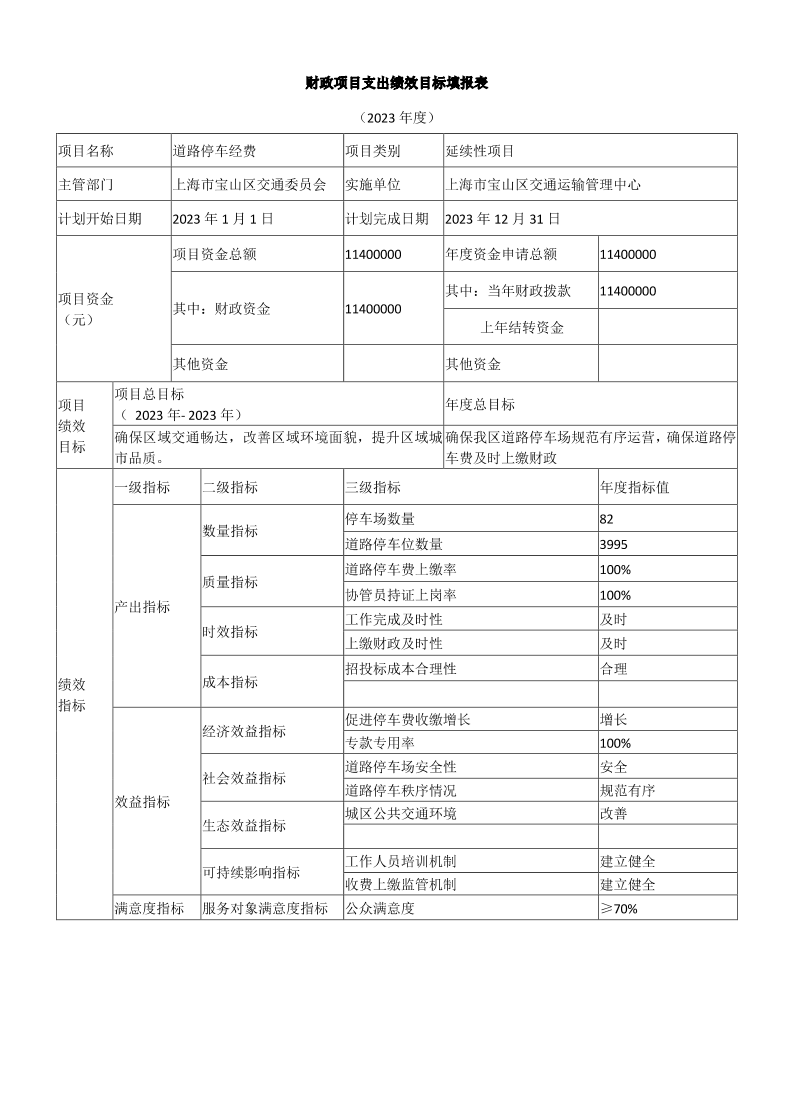 宝山区交通运输管理中心2023年项目绩效目标申报表.pdf