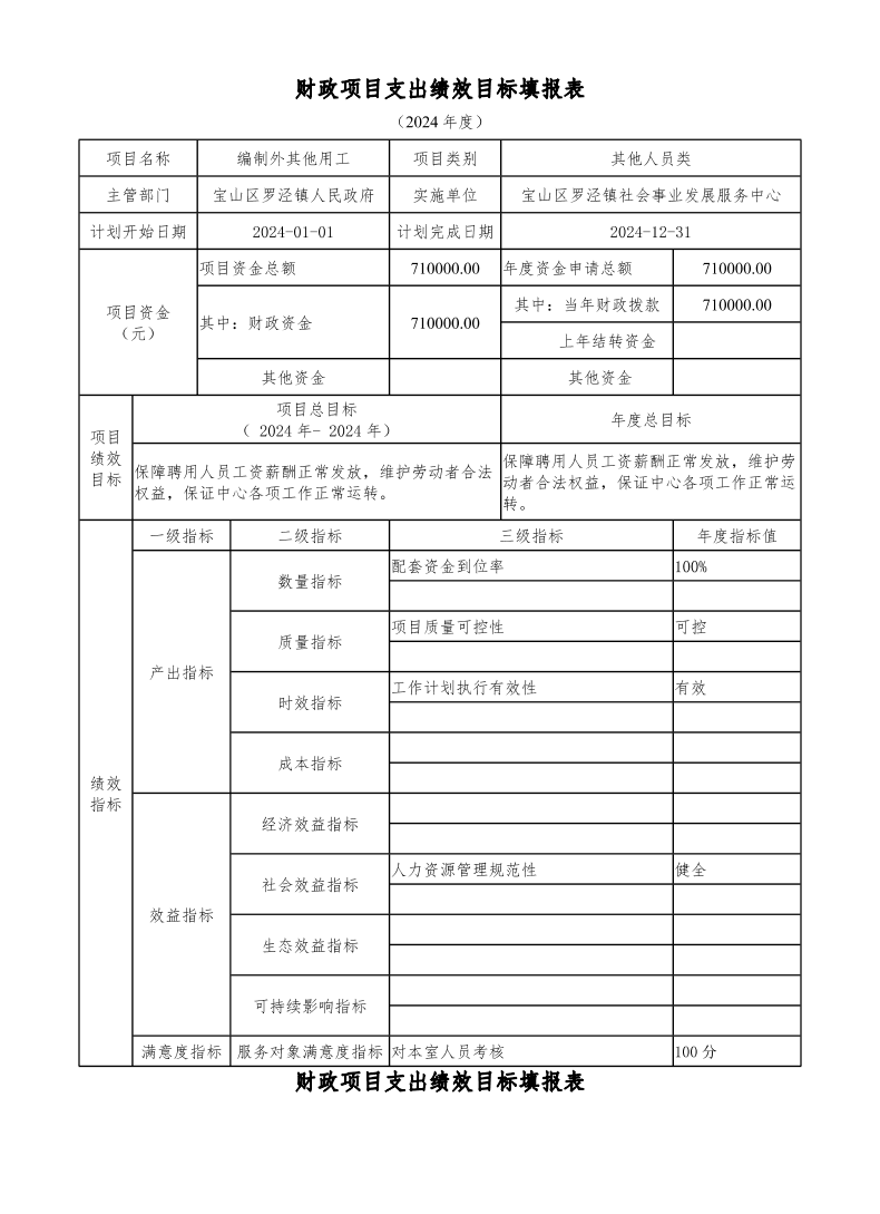 宝山区罗泾镇社会事业发展服务中心2024年项目绩效目标申报表.pdf