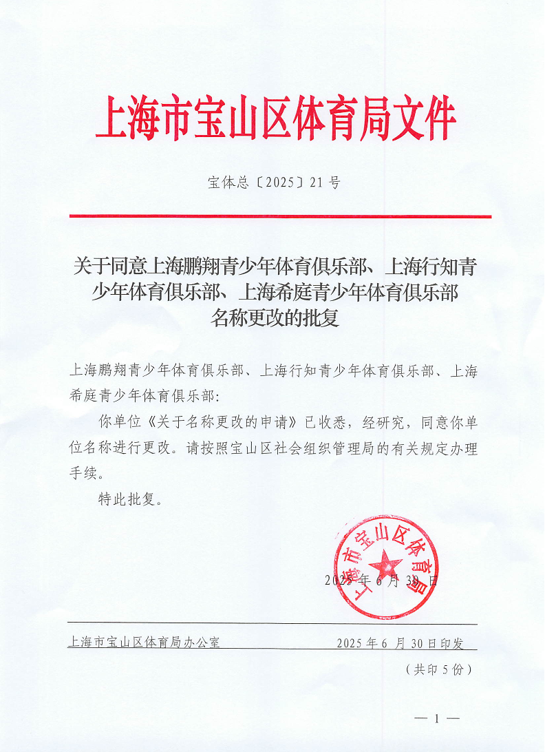 关干同意上海鹏翔青少年体育俱乐部、上海行知青少年体育俱乐部、上海希庭青少年体育俱乐部名称更改的批复.pdf