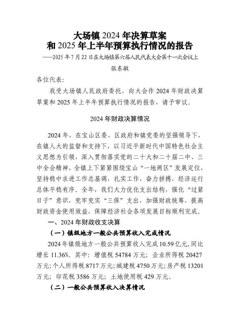 大场镇2024年决算草案和2025年上半年预算执行情况的报告.pdf