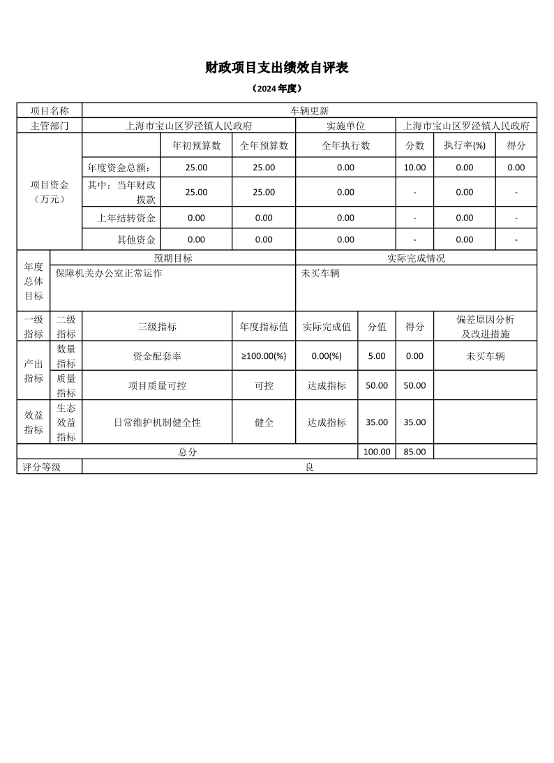 上海市宝山区罗泾镇人民政府2024年度项目绩效自评表.pdf