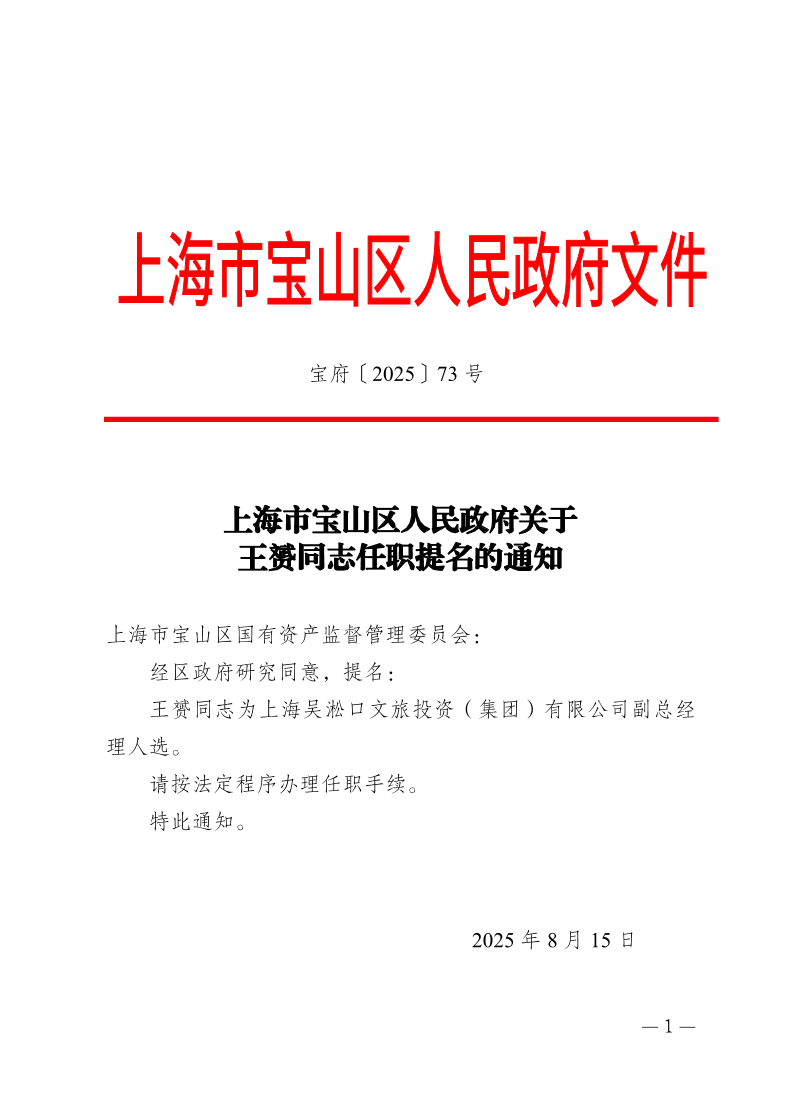 73号—上海市宝山区人民政府关于王赟同志任职提名的通知.pdf