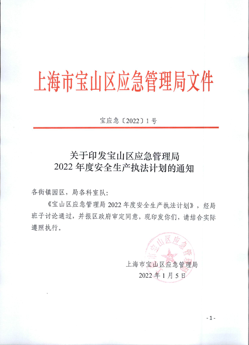 关于印发宝山区应急管理局2022年度安全生产执法计划的通知.pdf