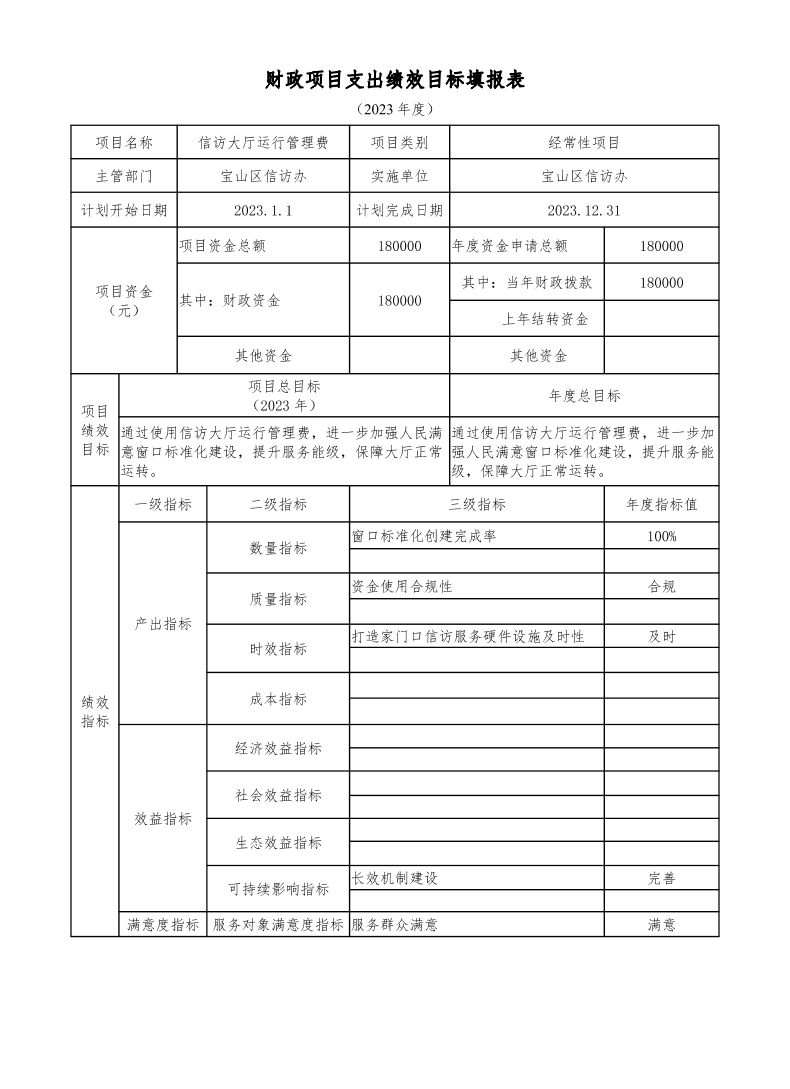 上海市宝山区人民政府信访办公室2023年项目绩效目标申报表.pdf.pdf