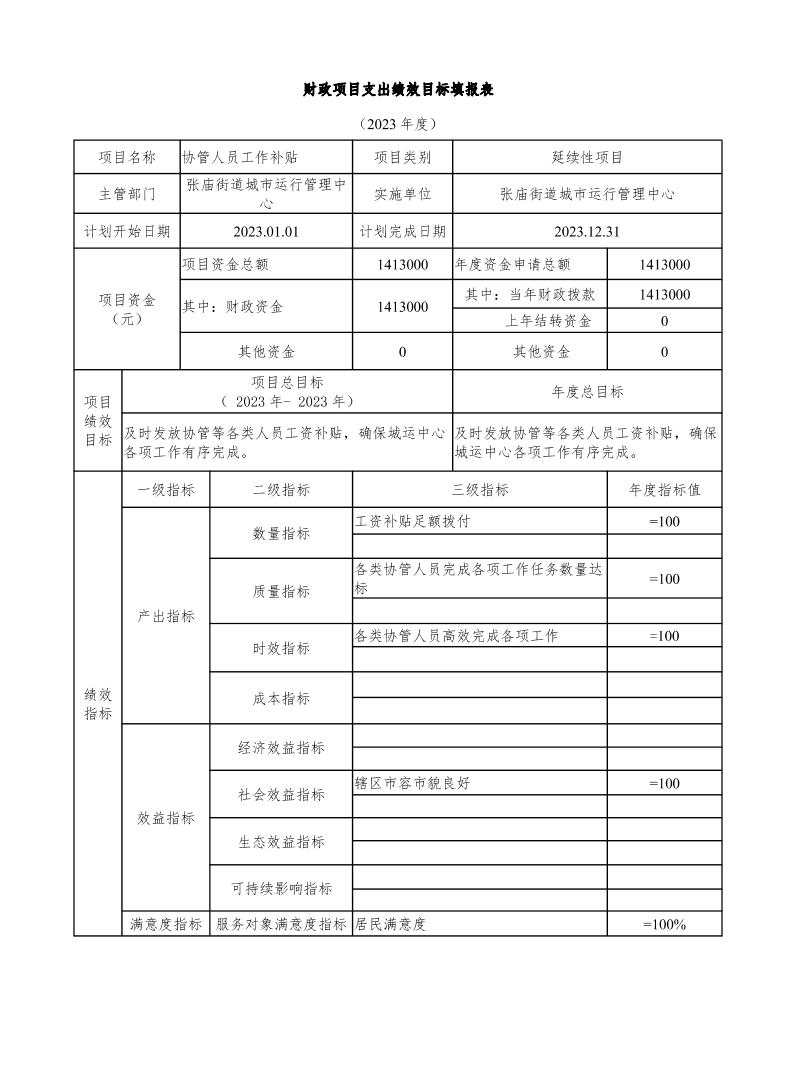 上海市宝山区张庙街道城市运行管理中心2023年项目绩效目标评价表.pdf
