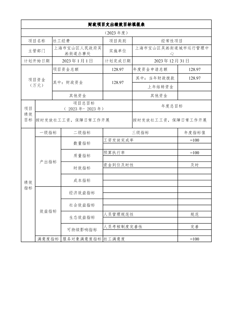 宝山区吴淞街道城市运行管理中心2023年项目绩效目标申报表.pdf