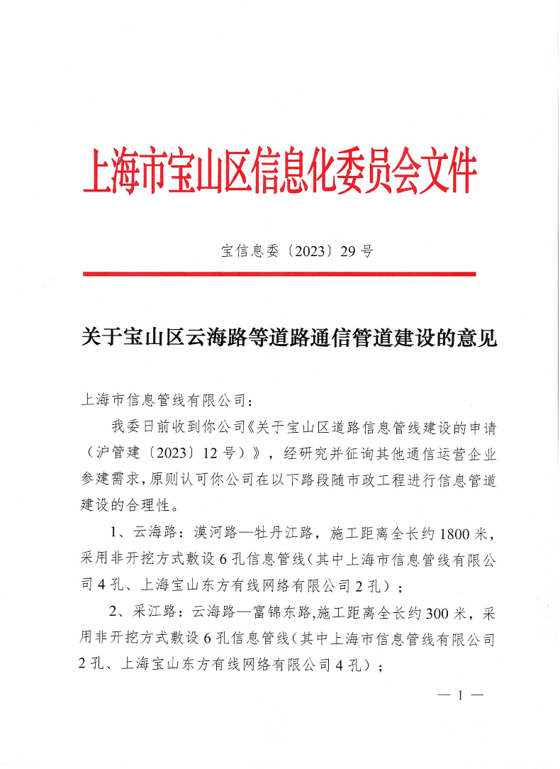 29号-关于宝山区云海路等道路通信管道建设的意见.pdf