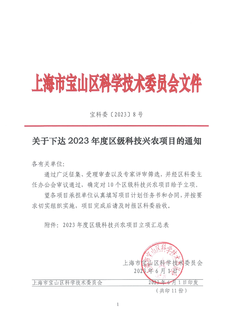 关于下达2023年度区级科技兴农项目的通知.pdf