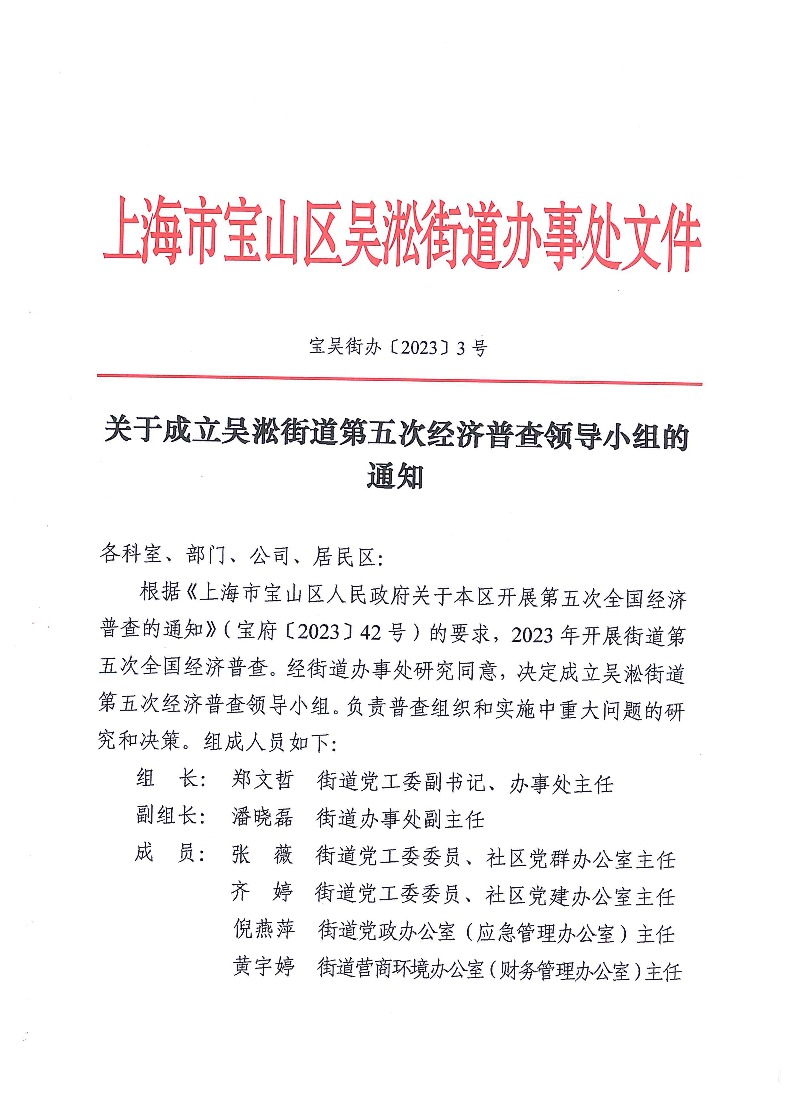 关于成立吴淞街道第五次经济普查领导小组的通知.pdf