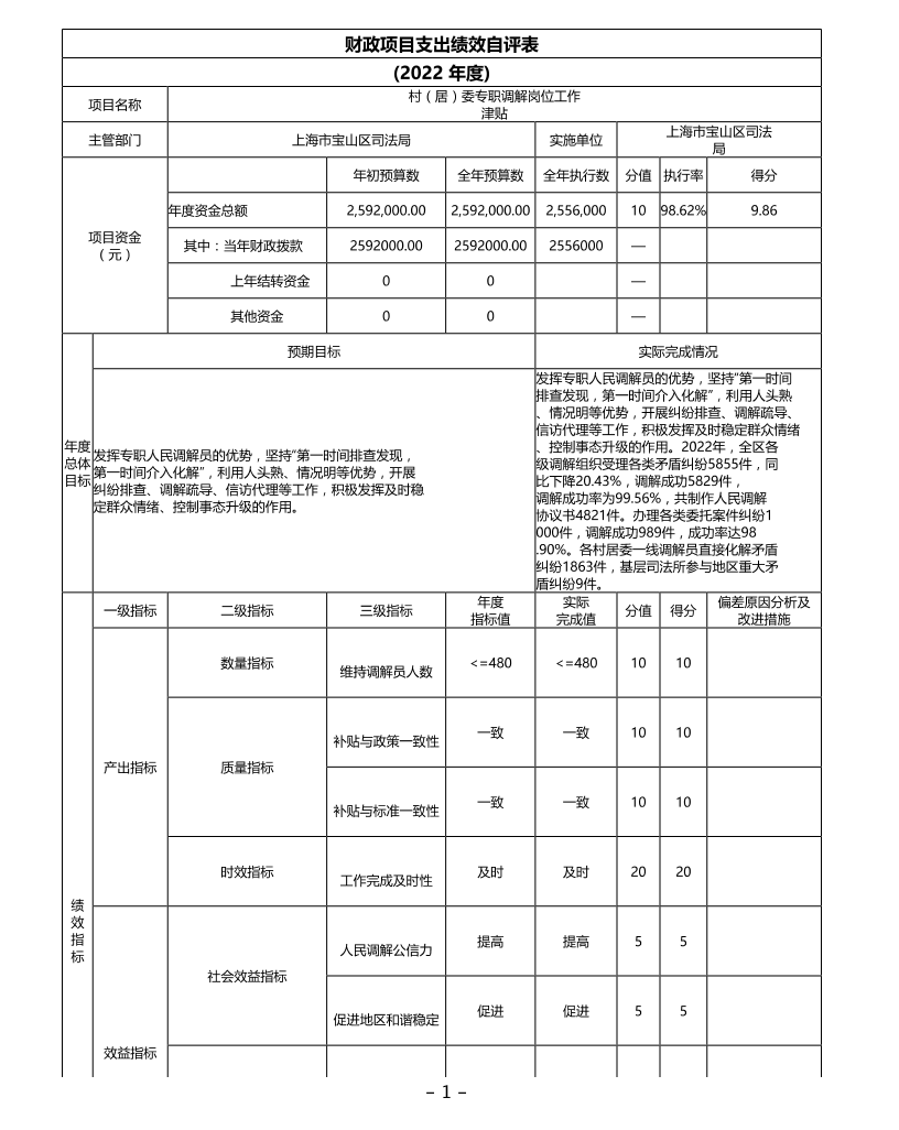 上海市宝山区司法局（本级）2022年度项目绩效自评结果信息.pdf