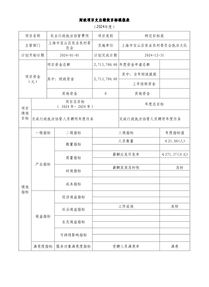 宝山区农业农村委员会执法大队（单位）2024年项目绩效目标申报表.pdf