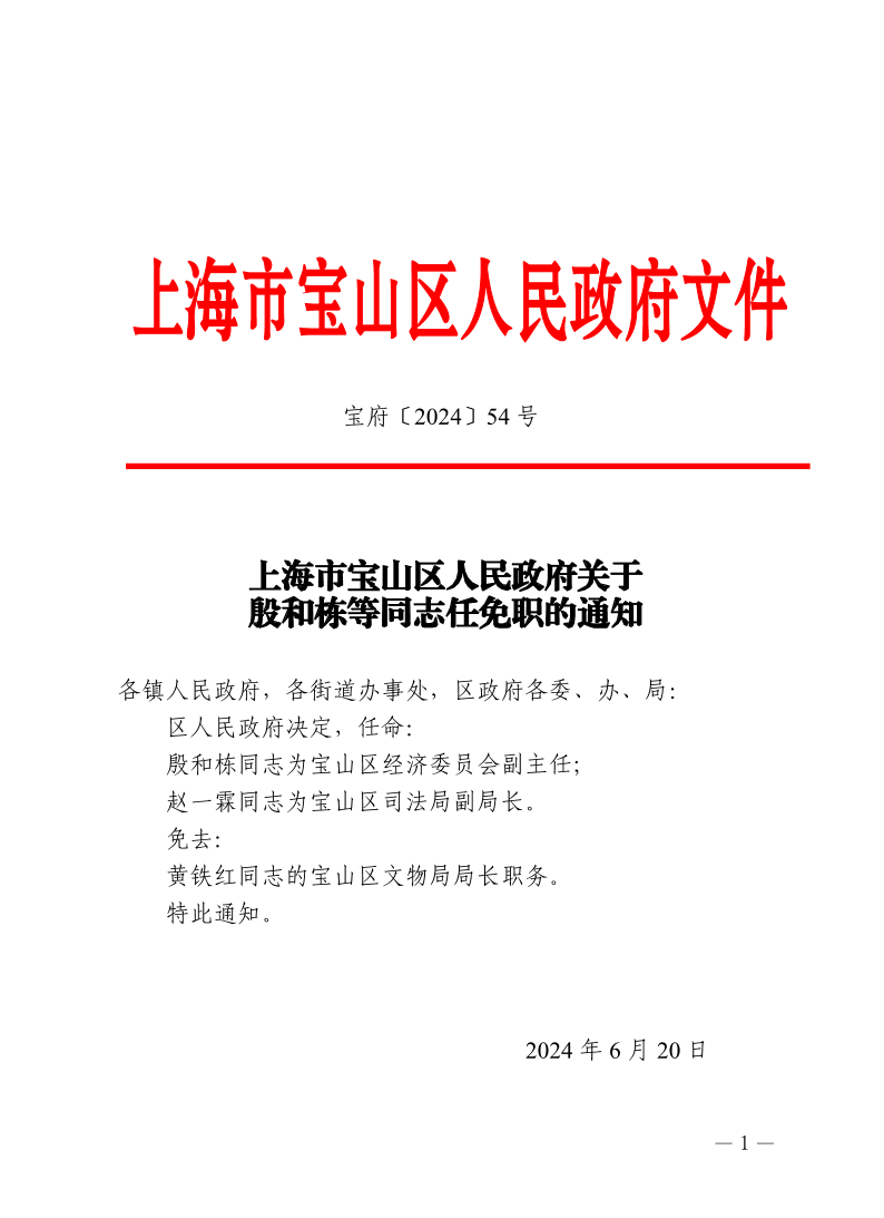 54号—上海市宝山区人民政府关于殷和栋等同志任免职的通知.pdf