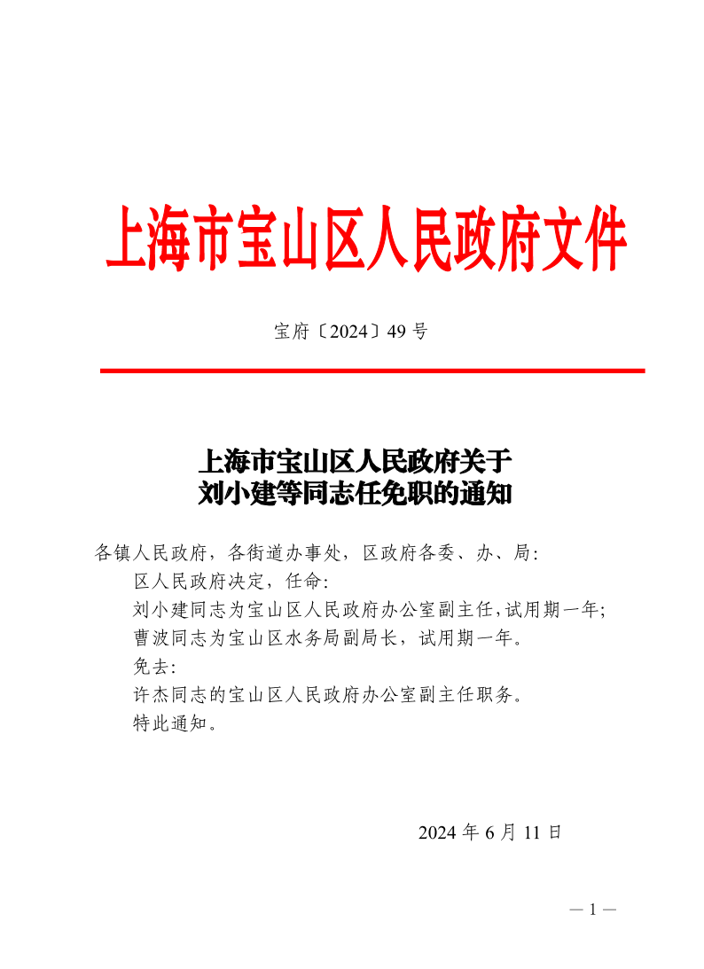 49号—上海市宝山区人民政府关于刘小建等同志任免职的通知.pdf