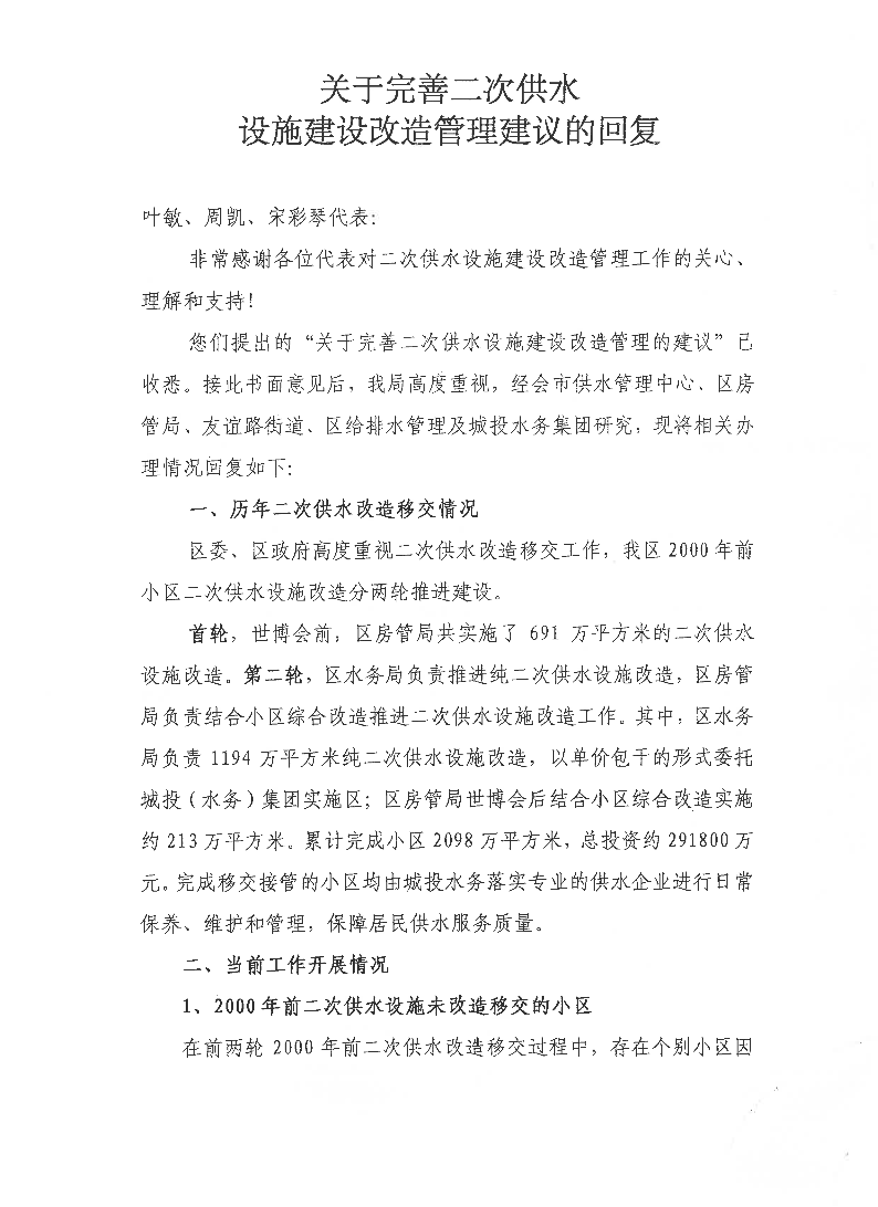 关于完善二次供水设施建设改造管理建议的回复.pdf