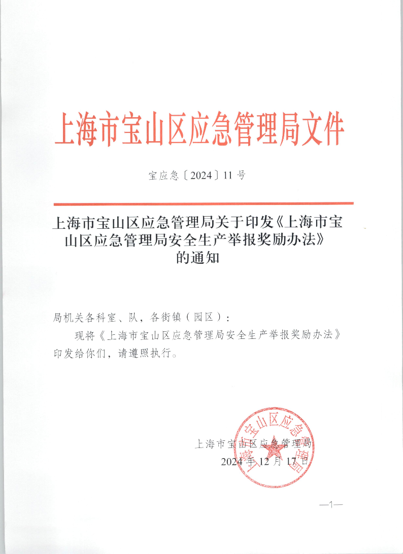 宝应急〔2024〕11号上海市宝山区应急管理局安全生产举报奖励办法.pdf