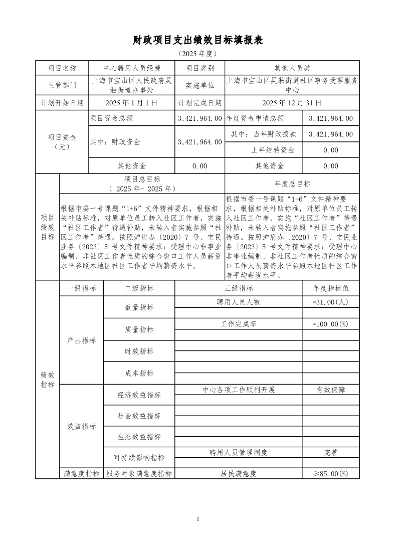 宝山区吴淞街道社区事务受理服务中心2025年项目绩效目标申报表.pdf