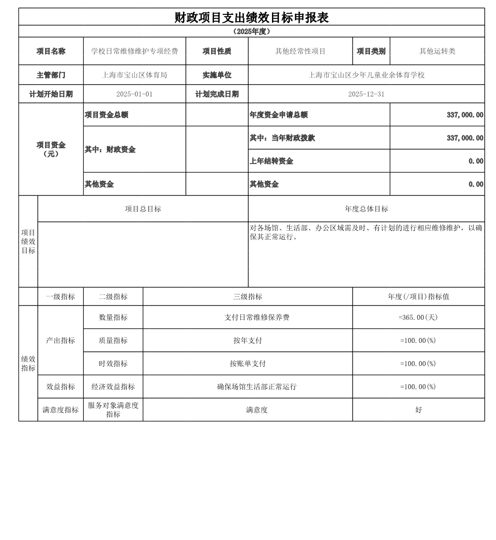 宝山区少年儿童业余体育学校2025年项目绩效目标申报表.pdf