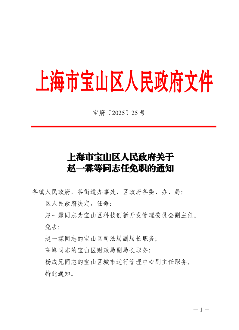 25号—上海市宝山区人民政府关于赵一霖等同志任免职的通知.pdf