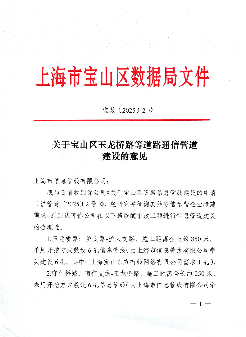 2号-关于宝山区玉龙桥路等道路通信管道建设的意见.pdf