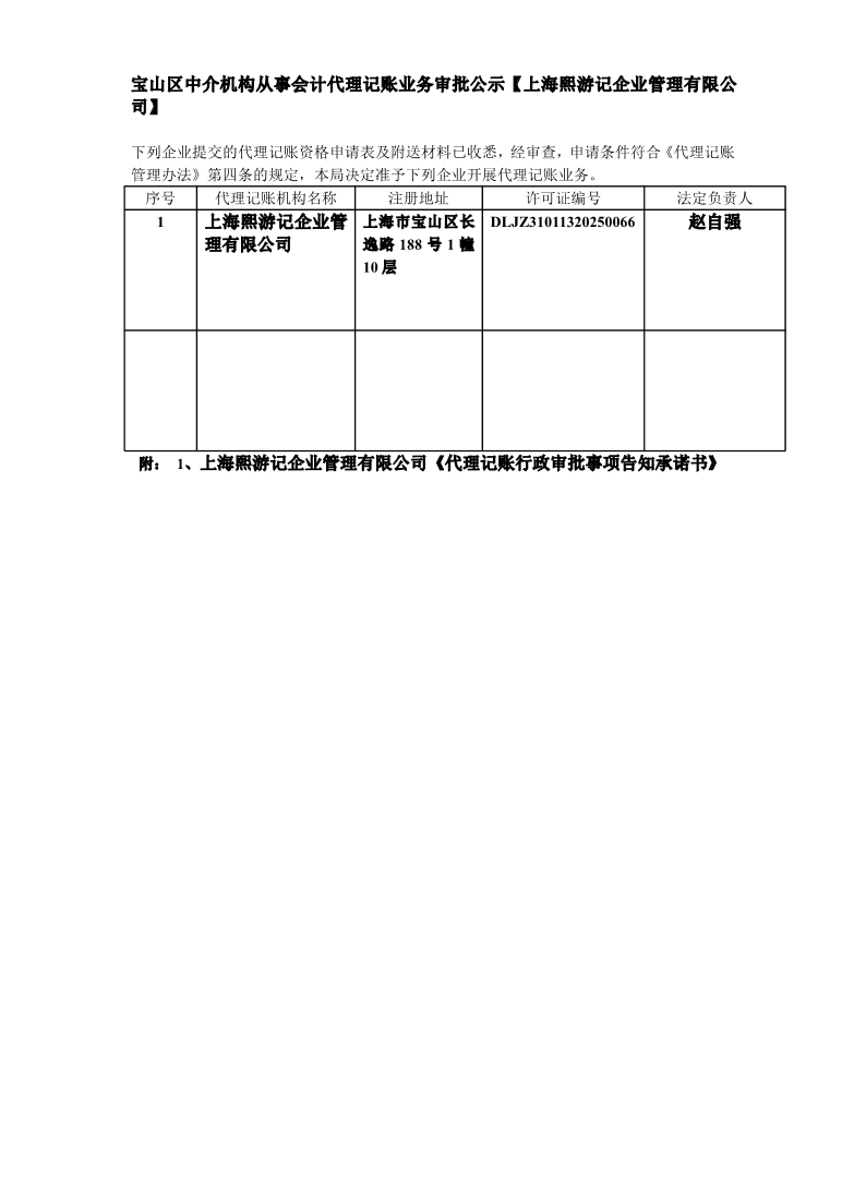 83.宝山区中介机构从事会计代理记账业务审批公示【上海熙游记企业管理有限公司】.pdf
