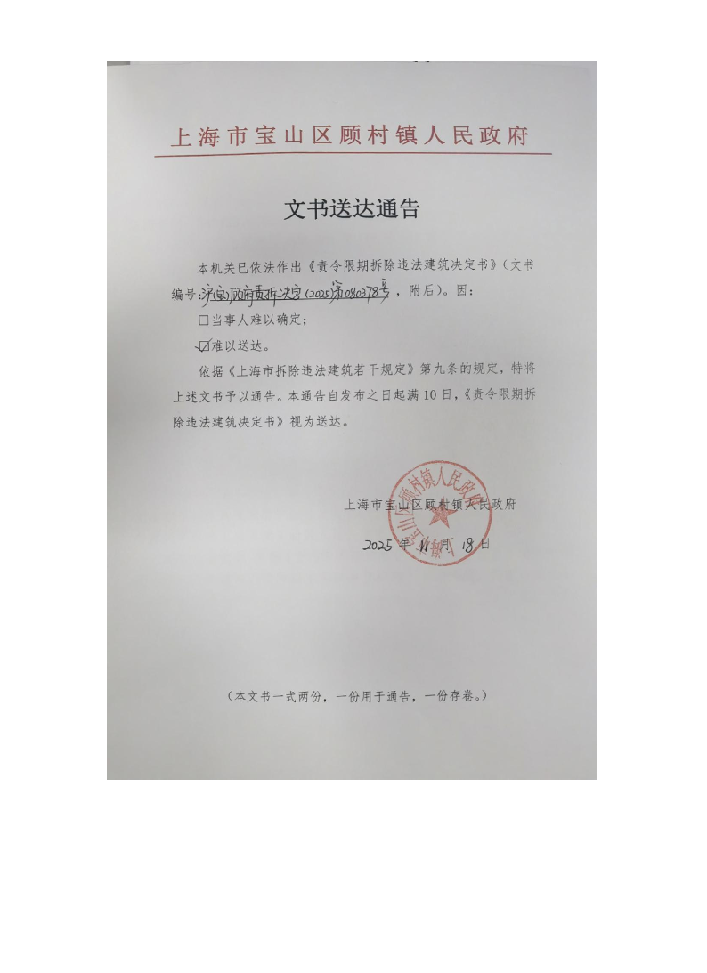 上海市宝山区顾村镇人民政府送达公告（2025年11月18日）.pdf