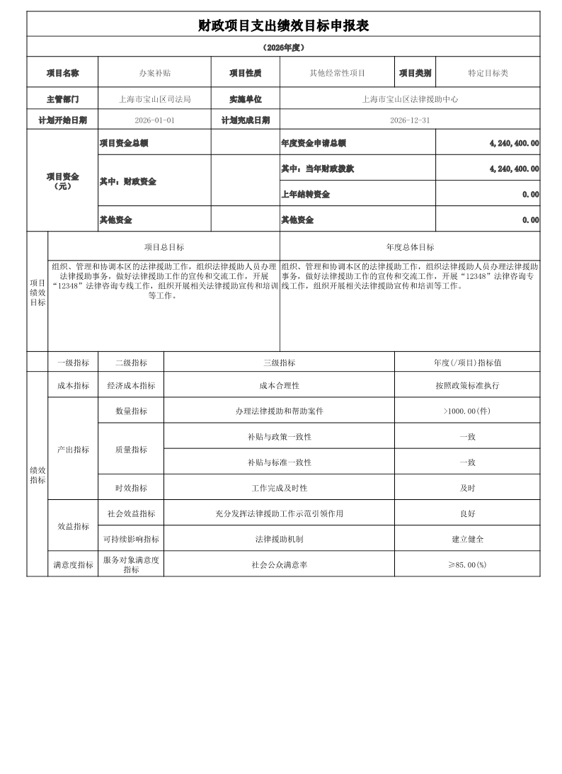 宝山区法律援助中心（单位）2026年项目绩效目标申报表.pdf