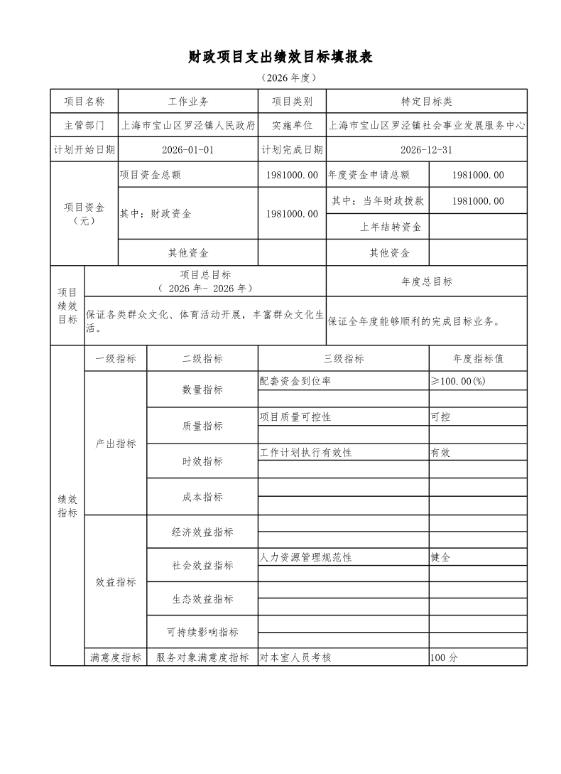 宝山区罗泾镇社会事业发展服务中心2026年项目绩效目标申报表.pdf