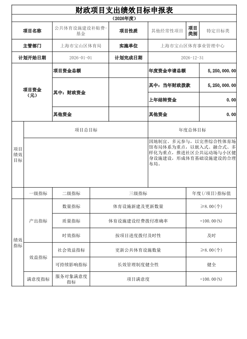 宝山区体育事业管理中心2026年项目绩效目标申报表.pdf