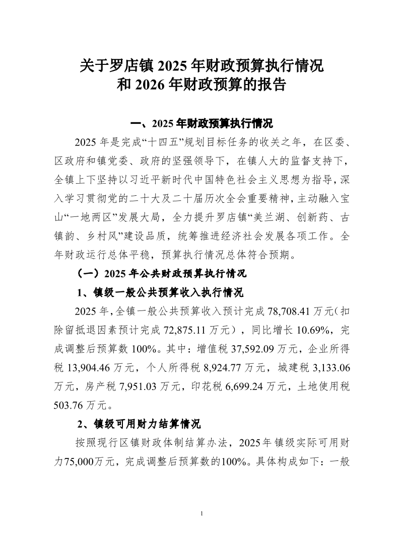 关于罗店镇2025年财政预算执行情况和2026年财政预算草案的报告.pdf