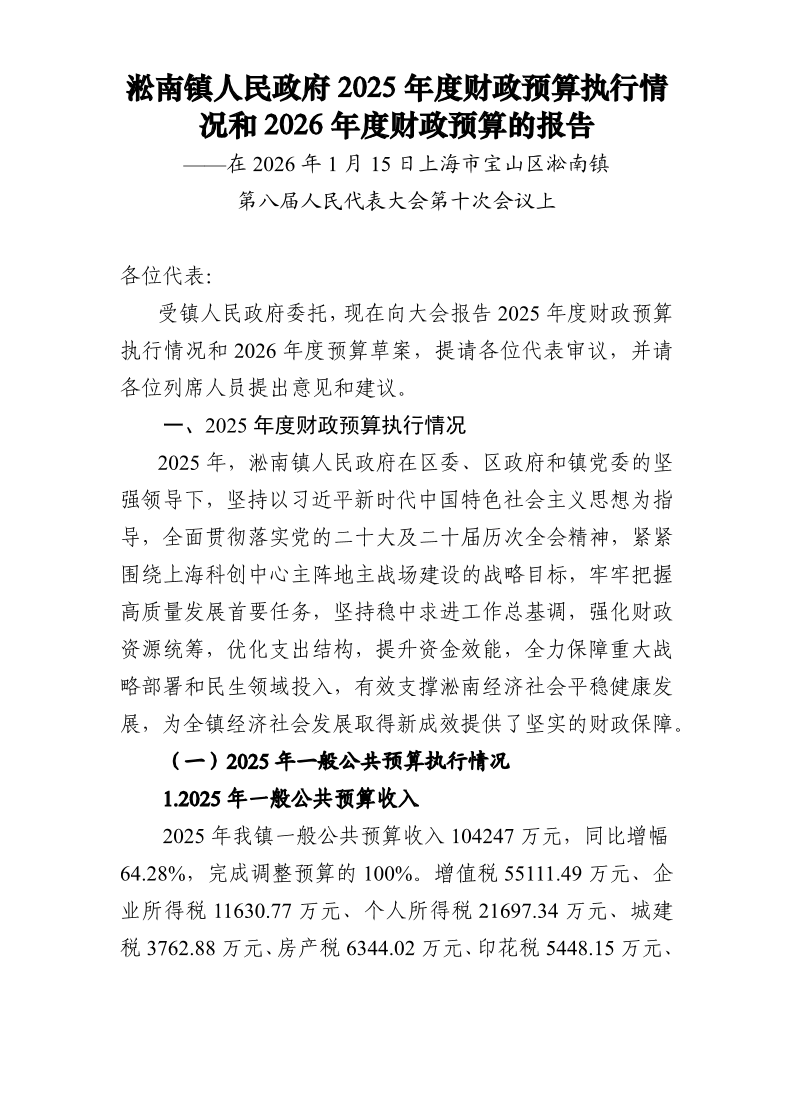 淞南镇人民政府2025年度财政预算执行情况和2026年度财政预算（公开）.pdf