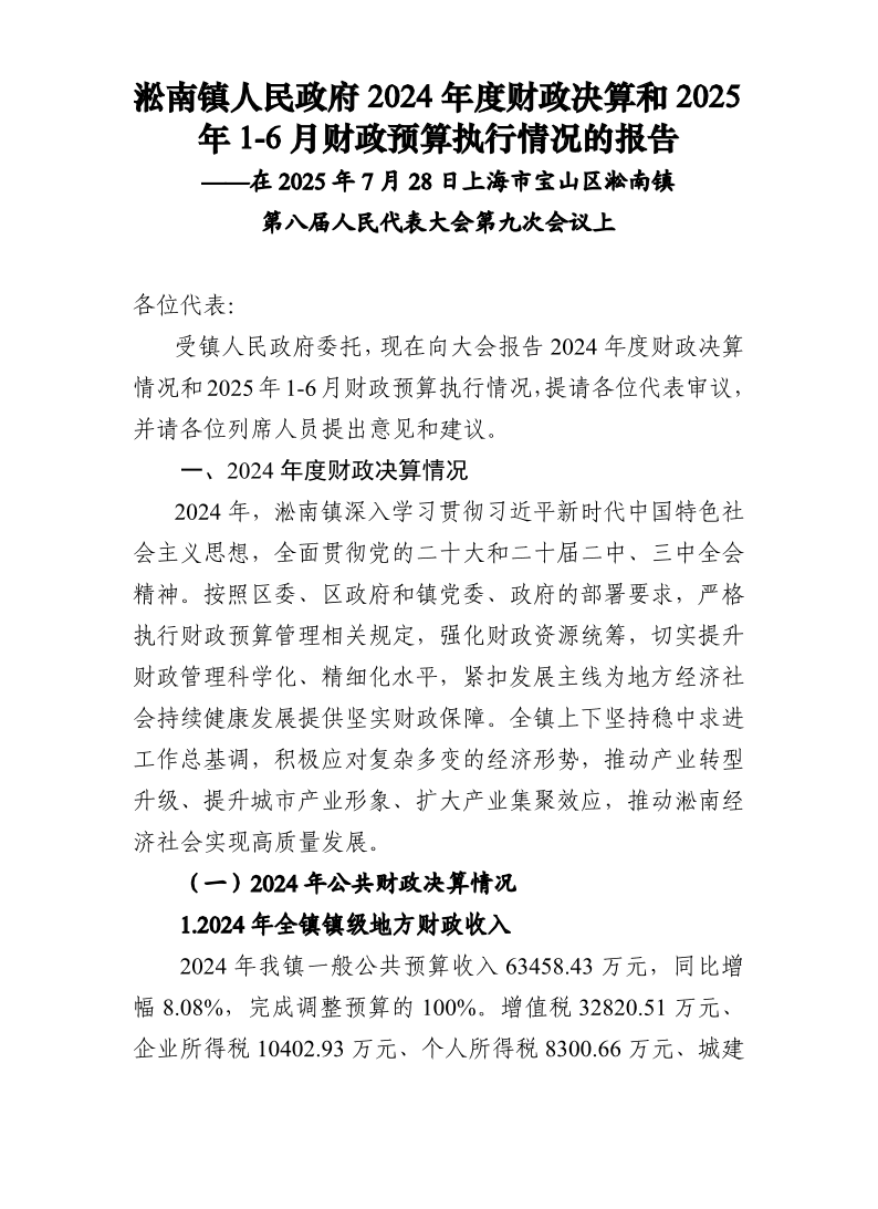 淞南镇人民政府2024年度财政决算和2025年1-6月财政预算执行情况的报告.pdf