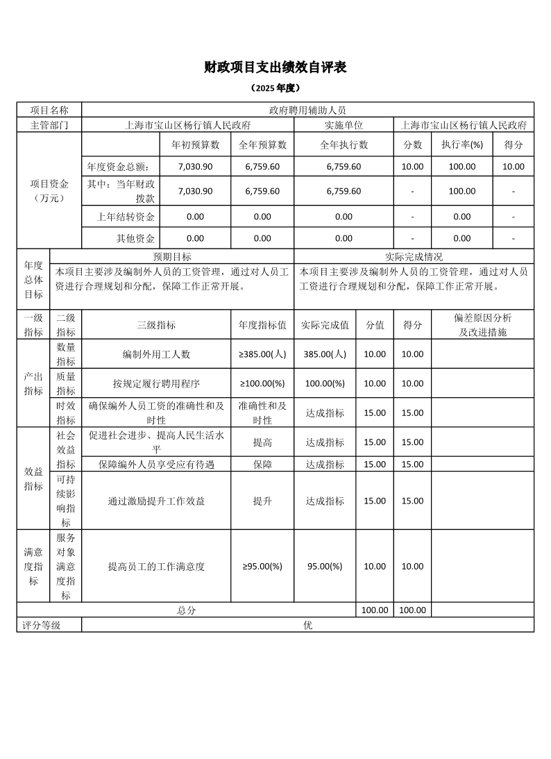 上海市宝山区杨行镇人民政府2025年度项目绩效自评表.pdf