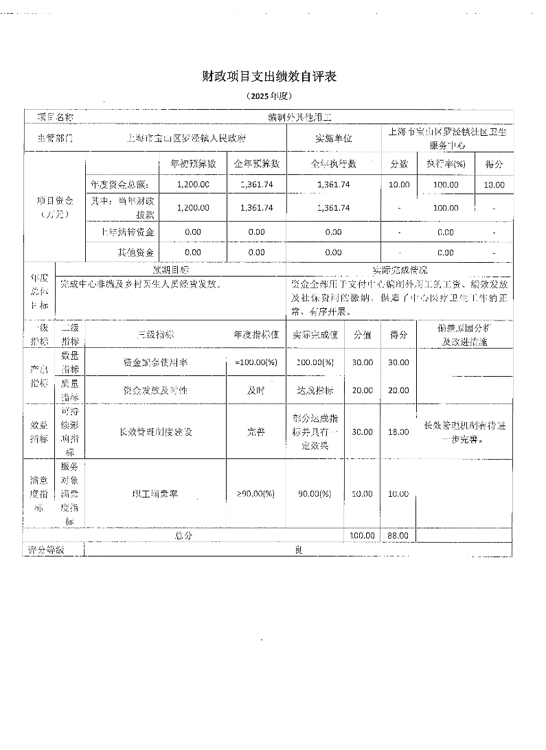 上海市宝山区罗泾镇社区卫生服务中心2025年项目绩效自评表.pdf