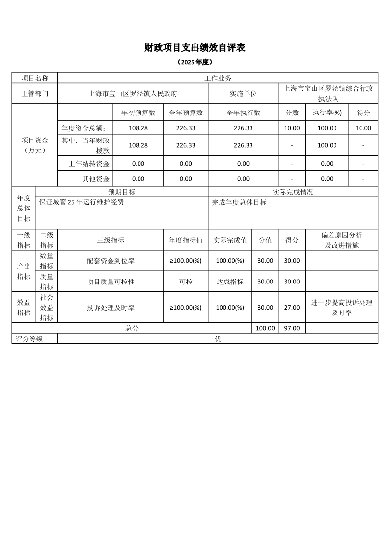 上海市宝山区罗泾镇综合行政执法队2025年度项目绩效自评表.pdf