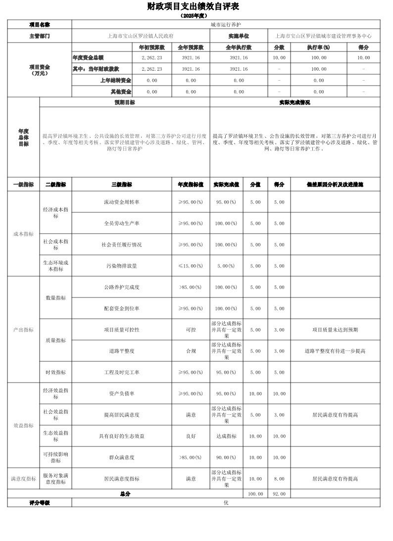 上海市宝山区罗泾镇城市建设管理事务中心2025年度项目绩效自评表.pdf